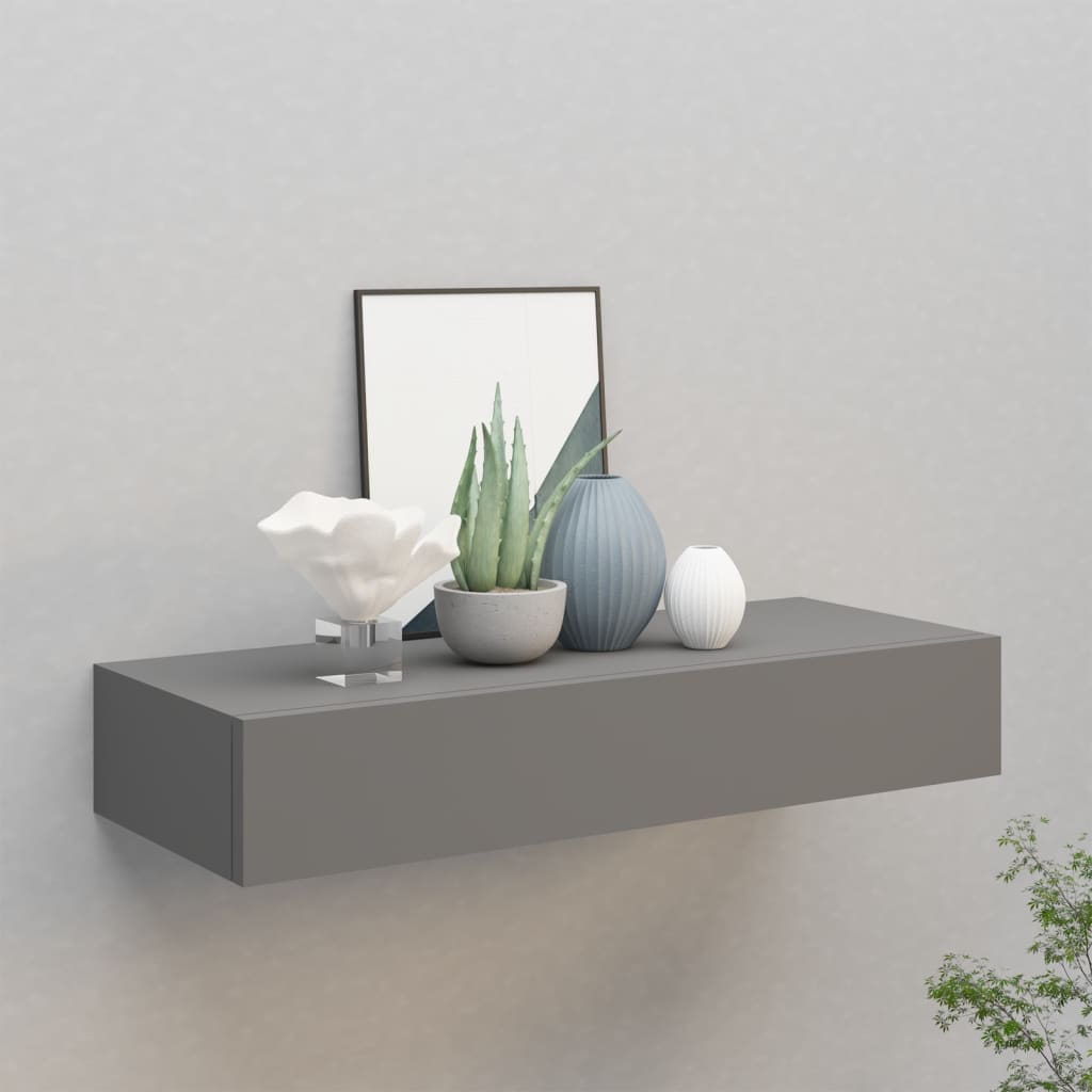 Wand-Schubladenregal Grau 60x23,5x10 cm MDF