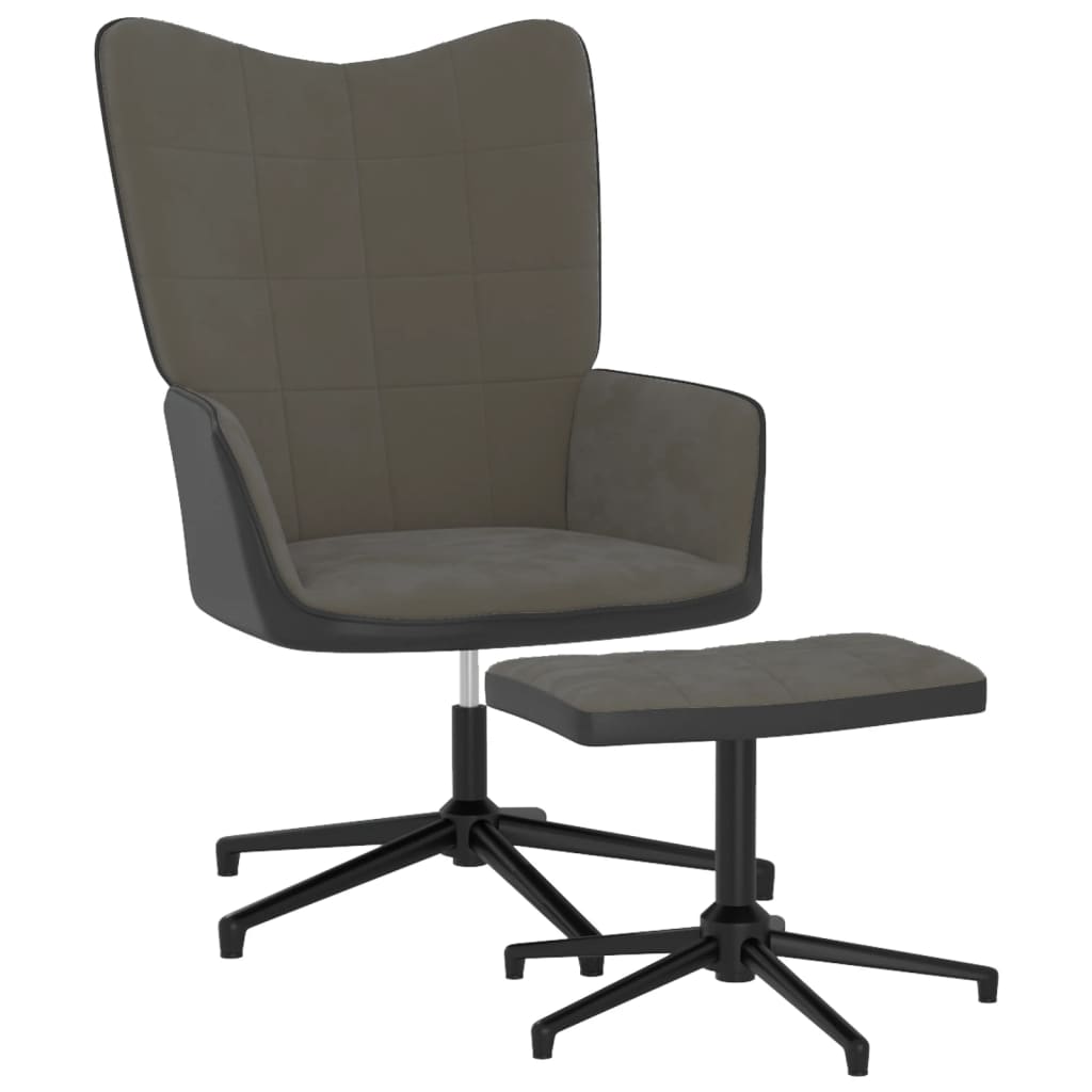 Relaxsessel mit Hocker Dunkelgrau Samt und PVC