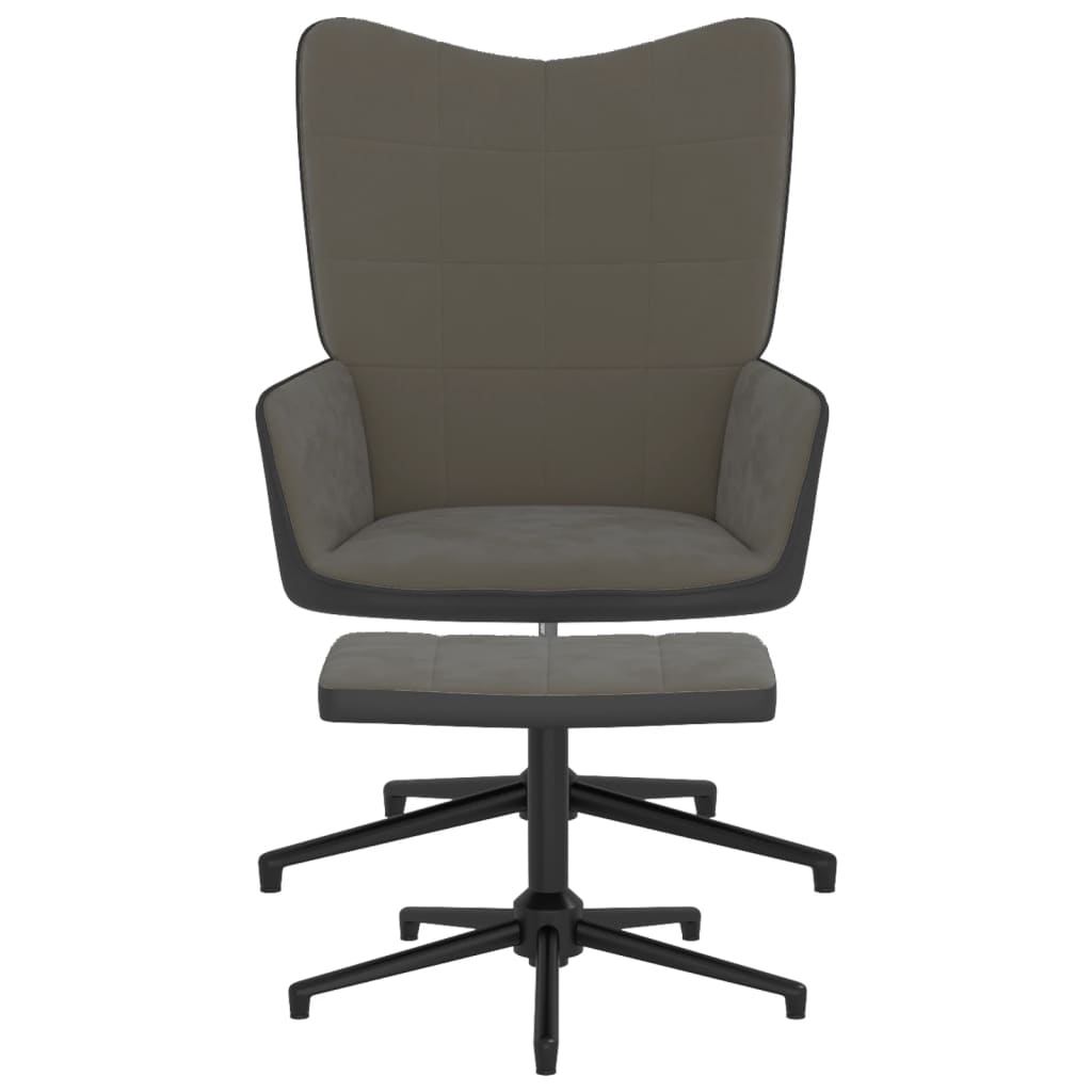 Relaxsessel mit Hocker Dunkelgrau Samt und PVC