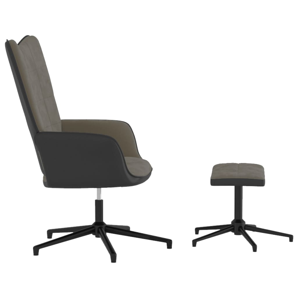 Relaxsessel mit Hocker Dunkelgrau Samt und PVC