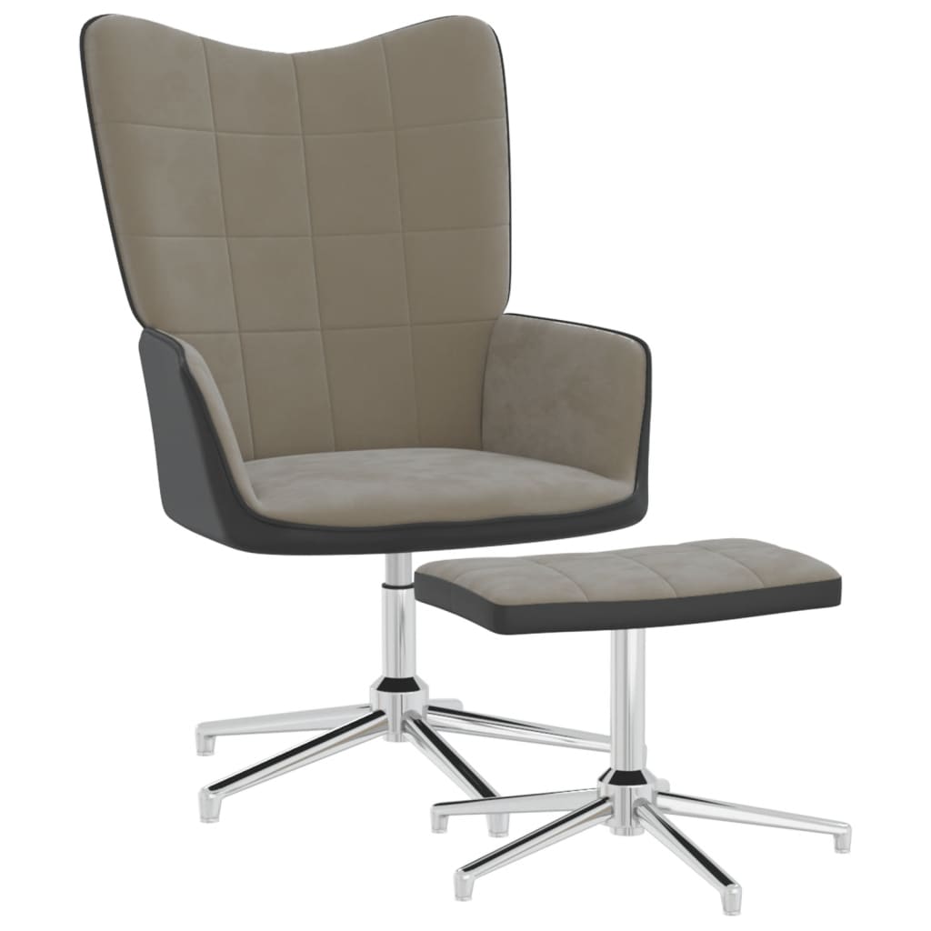 Relaxsessel mit Hocker Hellgrau Samt und PVC