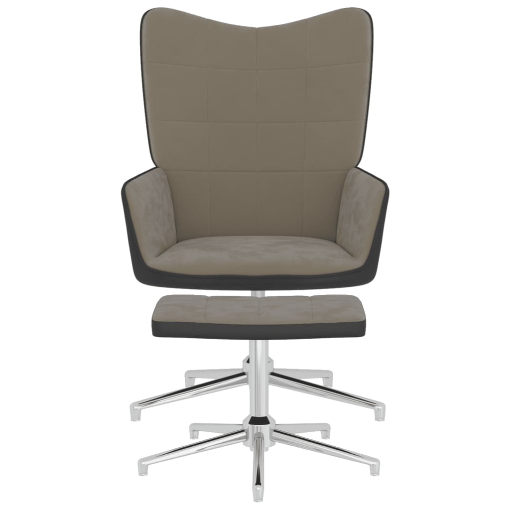 Relaxsessel mit Hocker Hellgrau Samt und PVC