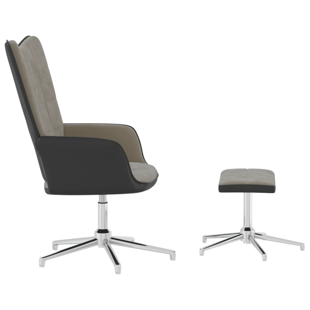 Relaxsessel mit Hocker Hellgrau Samt und PVC