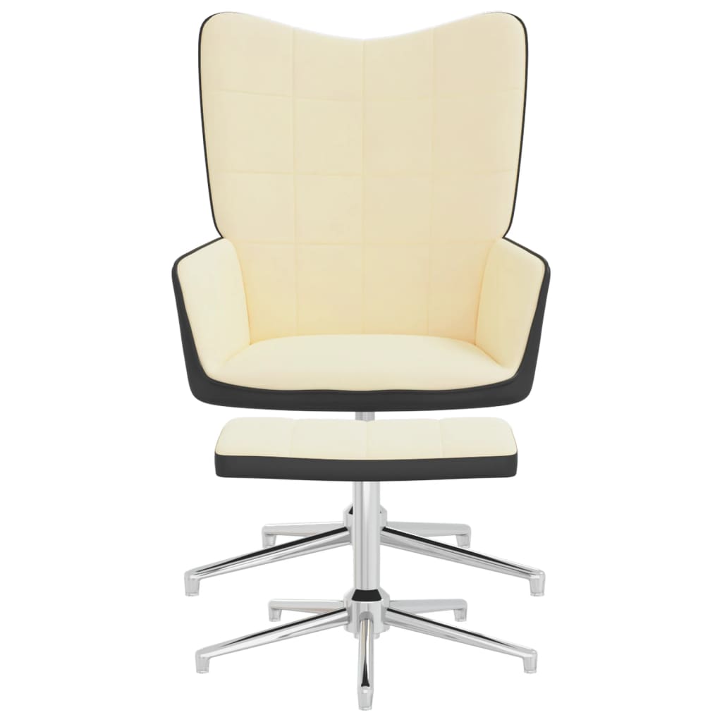 Relaxsessel mit Hocker Cremeweiß Samt und PVC