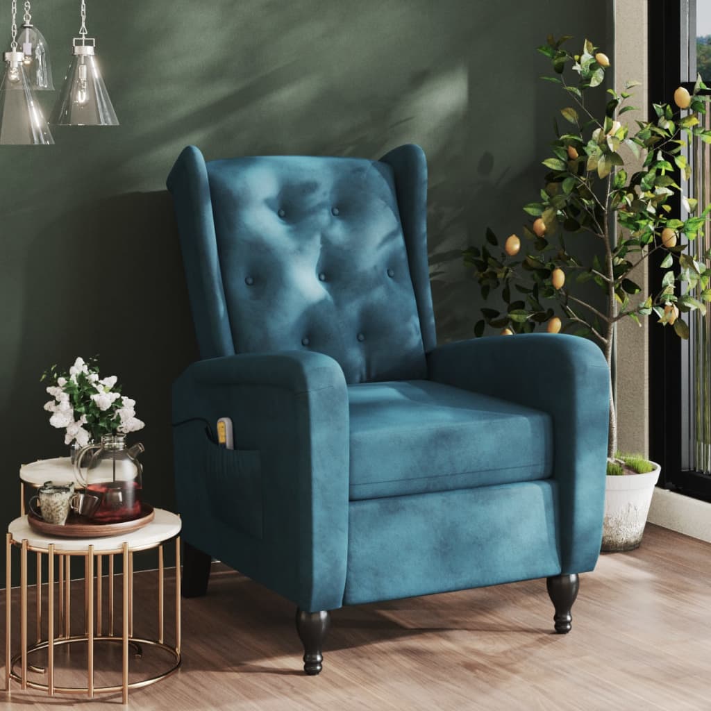Massagesessel Blau Samt