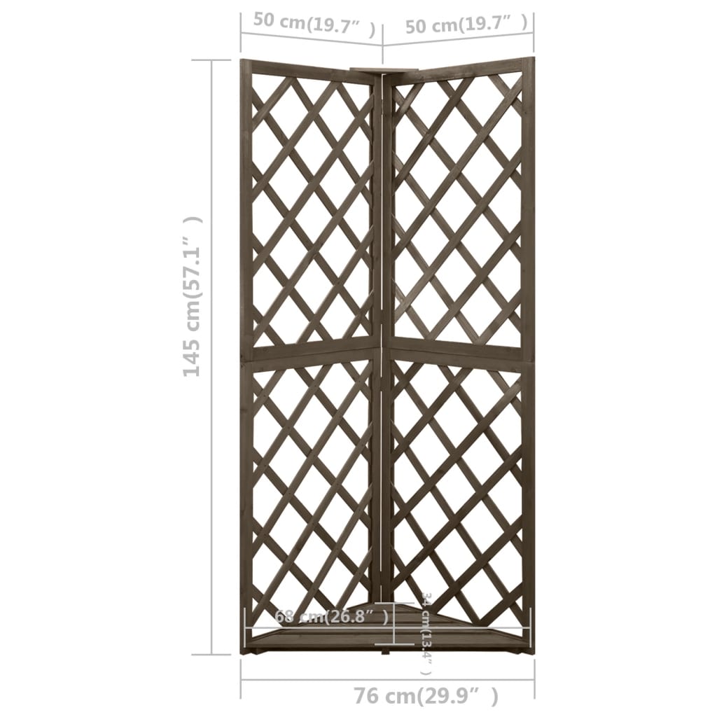 Eckspalier Grau 50x50x145 cm Massivholz Tanne