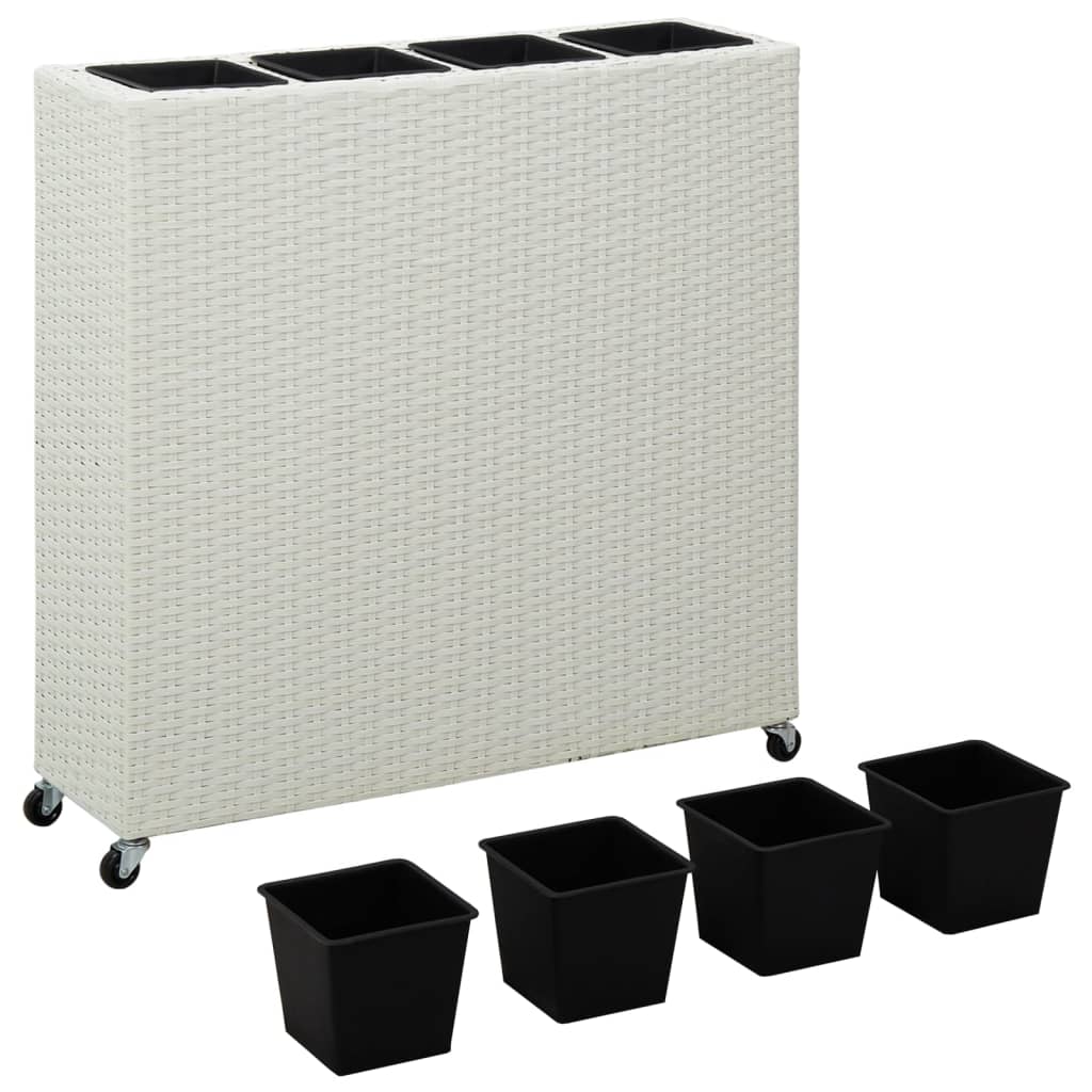 Garten-Hochbeet mit 4 Töpfen 80x22x79 cm Poly Rattan Weiß