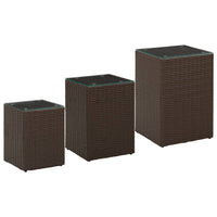 Thumbnail for Beistelltische 3 Stk. mit Glasplatten Braun Poly Rattan