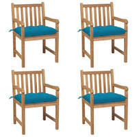 Thumbnail for Gartenstühle 4 Stk. mit Hellblauen Kissen Massivholz Teak