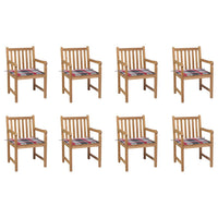 Thumbnail for Gartenstühle 8 Stk. Rote Karomuster-Kissen Massivholz Teak