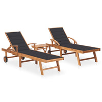 Thumbnail for Sonnenliegen 2 Stk. mit Tisch und Auflagen Massivholz Teak