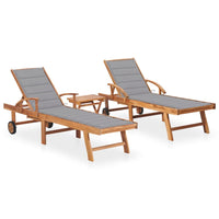 Thumbnail for Sonnenliegen 2 Stk. mit Tisch und Auflagen Massivholz Teak