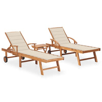 Thumbnail for Sonnenliegen 2 Stk. mit Tisch und Auflagen Massivholz Teak