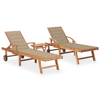 Thumbnail for Sonnenliegen 2 Stk. mit Tisch und Auflagen Massivholz Teak