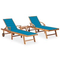 Thumbnail for Sonnenliegen 2 Stk. mit Tisch und Auflagen Massivholz Teak