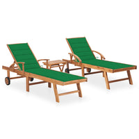Thumbnail for Sonnenliegen 2 Stk. mit Tisch und Auflagen Massivholz Teak