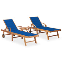 Thumbnail for Sonnenliegen 2 Stk. mit Tisch und Auflagen Massivholz Teak