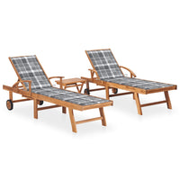 Thumbnail for Sonnenliegen 2 Stk. mit Tisch und Auflagen Massivholz Teak