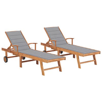Thumbnail for Sonnenliegen 2 Stk. mit Auflagen Grau Massivholz Teak
