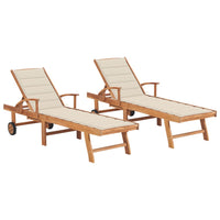 Thumbnail for Sonnenliegen 2 Stk. mit Creme Auflagen Massivholz Teak