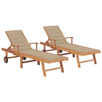 Thumbnail for Sonnenliegen 2 Stk. mit Auflagen Beige Massivholz Teak