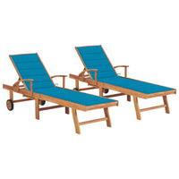 Thumbnail for Sonnenliegen 2 Stk. mit Auflagen Blau Massivholz Teak