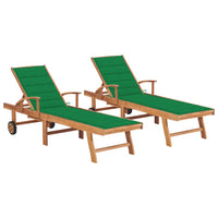 Thumbnail for Sonnenliegen 2 Stk. mit Auflagen Grün Massivholz Teak