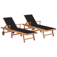 Thumbnail for Sonnenliegen 2 Stk. mit Auflagen Schwarz Massivholz Teak