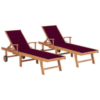 Thumbnail for Sonnenliegen 2 Stk. mit Auflagen Weinrot Massivholz Teak
