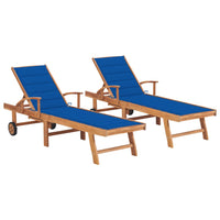 Thumbnail for Sonnenliegen 2 Stk. mit Auflagen Königsblau Massivholz Teak