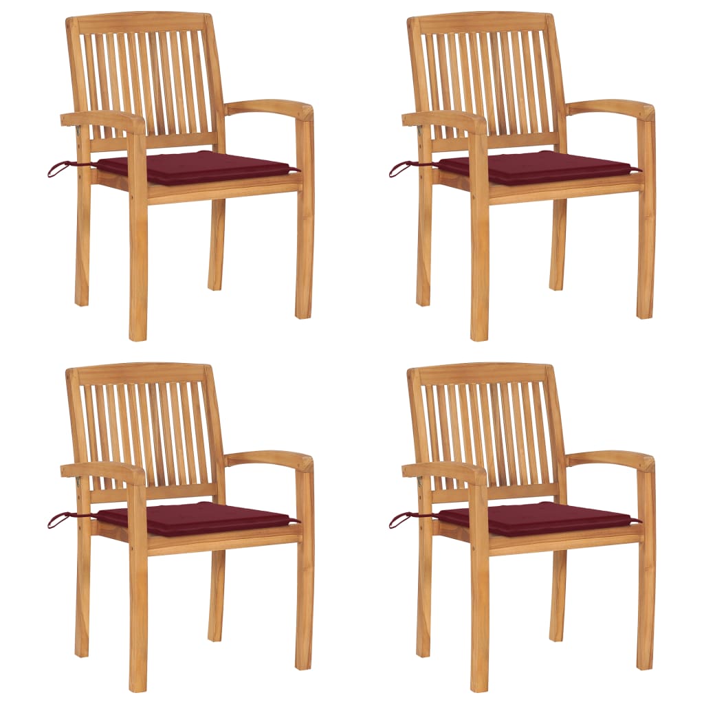 Stapelbare Gartenstühle mit Kissen 4 Stk. Massivholz Teak