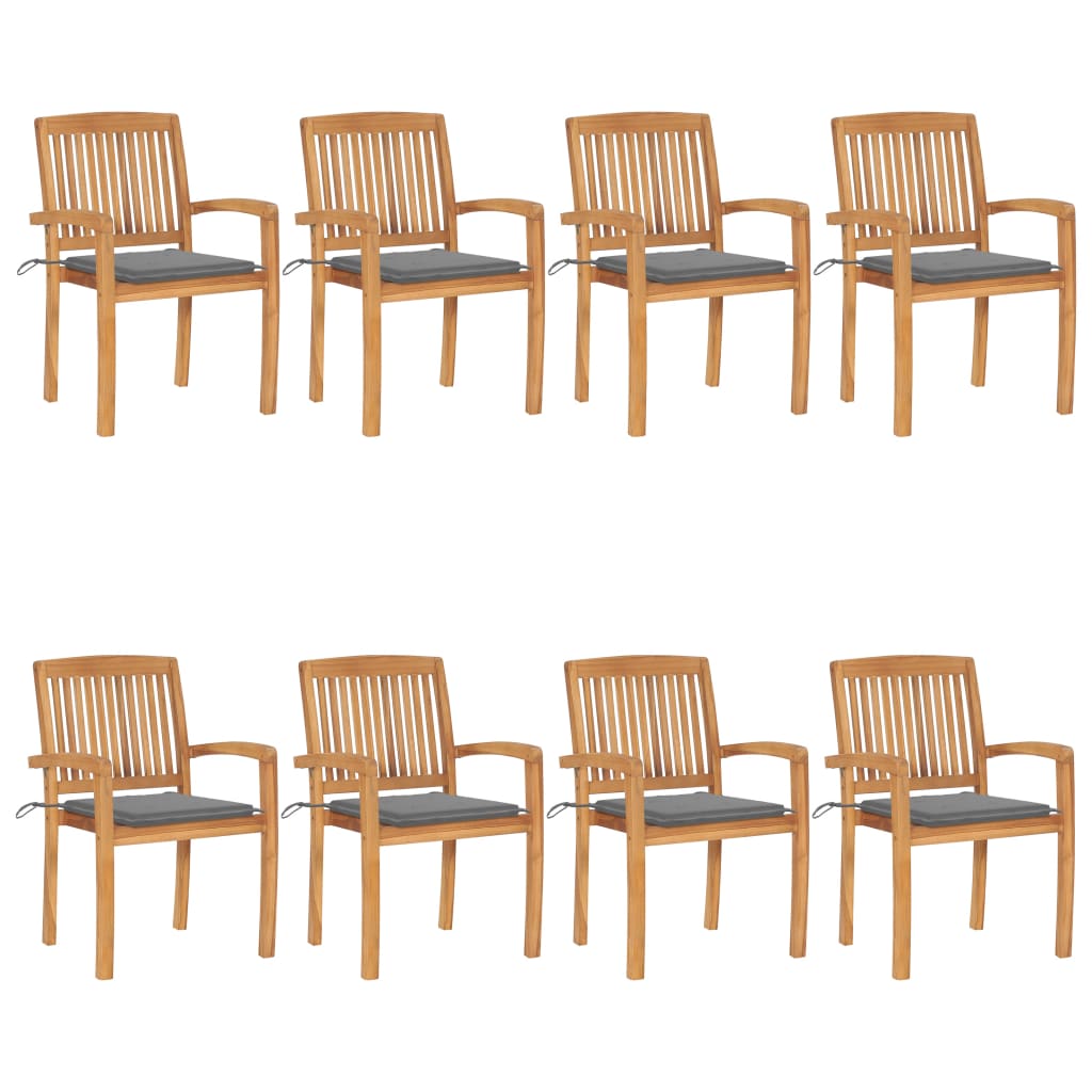 Stapelbare Gartenstühle mit Kissen 8 Stk. Massivholz Teak