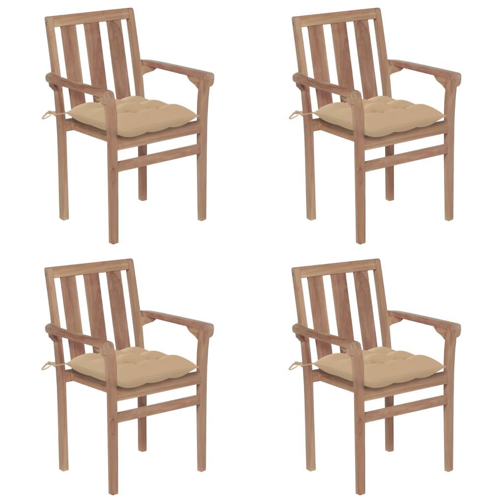 Stapelbare Gartenstühle mit Kissen 4 Stk. Massivholz Teak