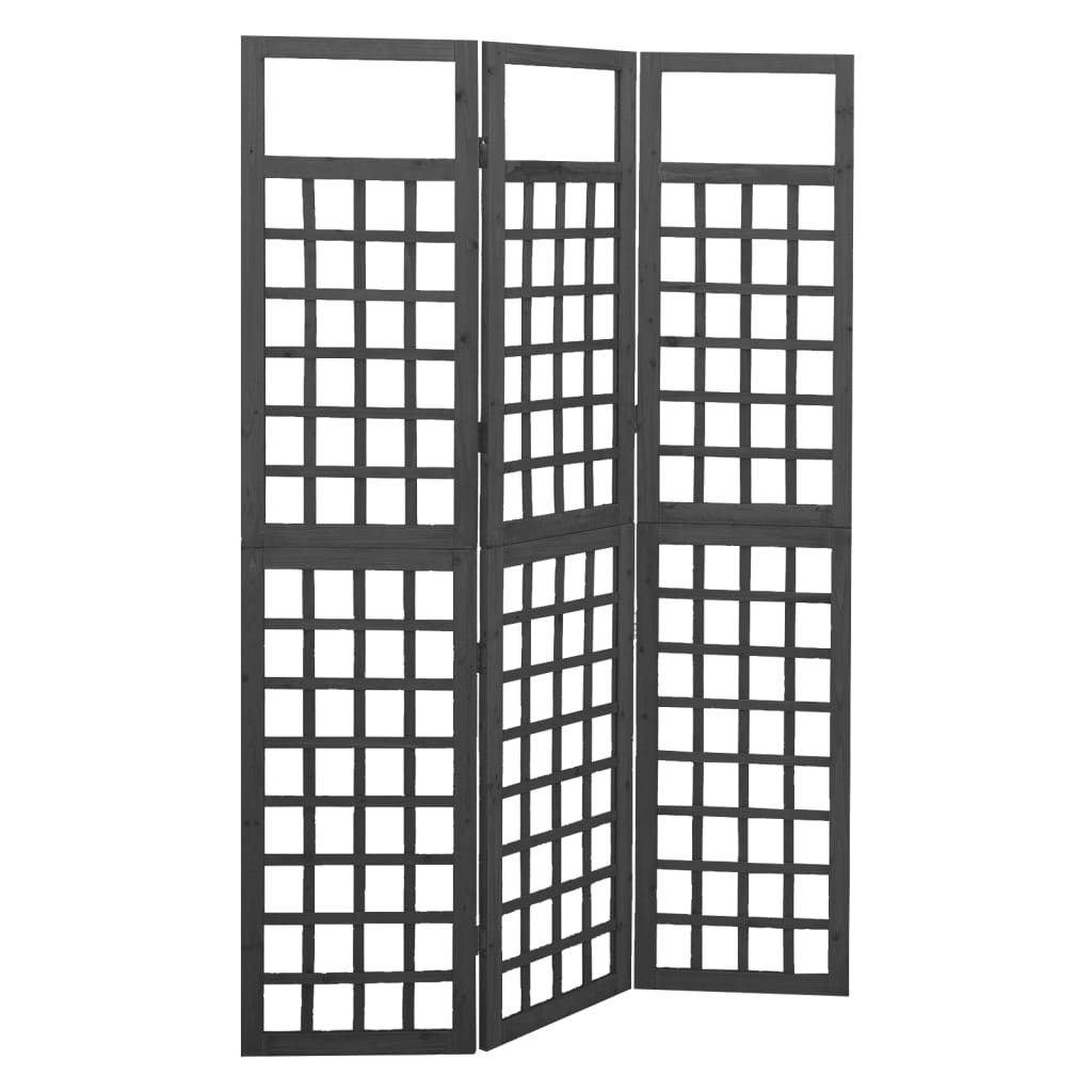 3-tlg. Paravent/Spalier Massivholz Tanne Schwarz 121x180 cm