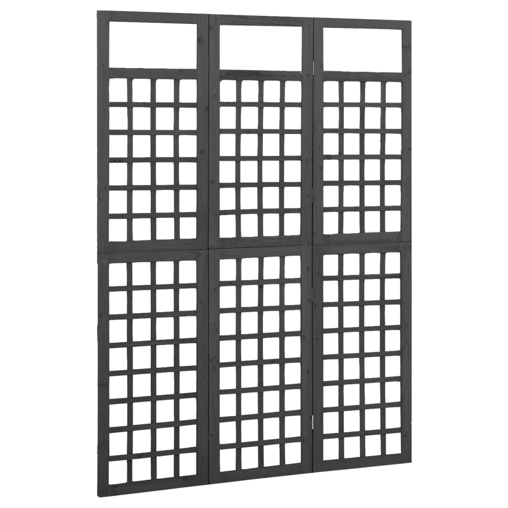 3-tlg. Paravent/Spalier Massivholz Tanne Schwarz 121x180 cm