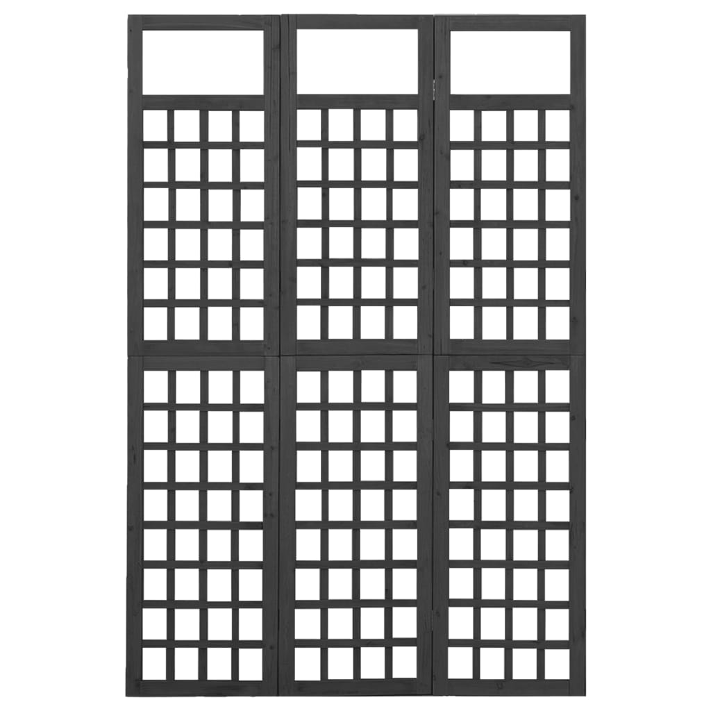 3-tlg. Paravent/Spalier Massivholz Tanne Schwarz 121x180 cm