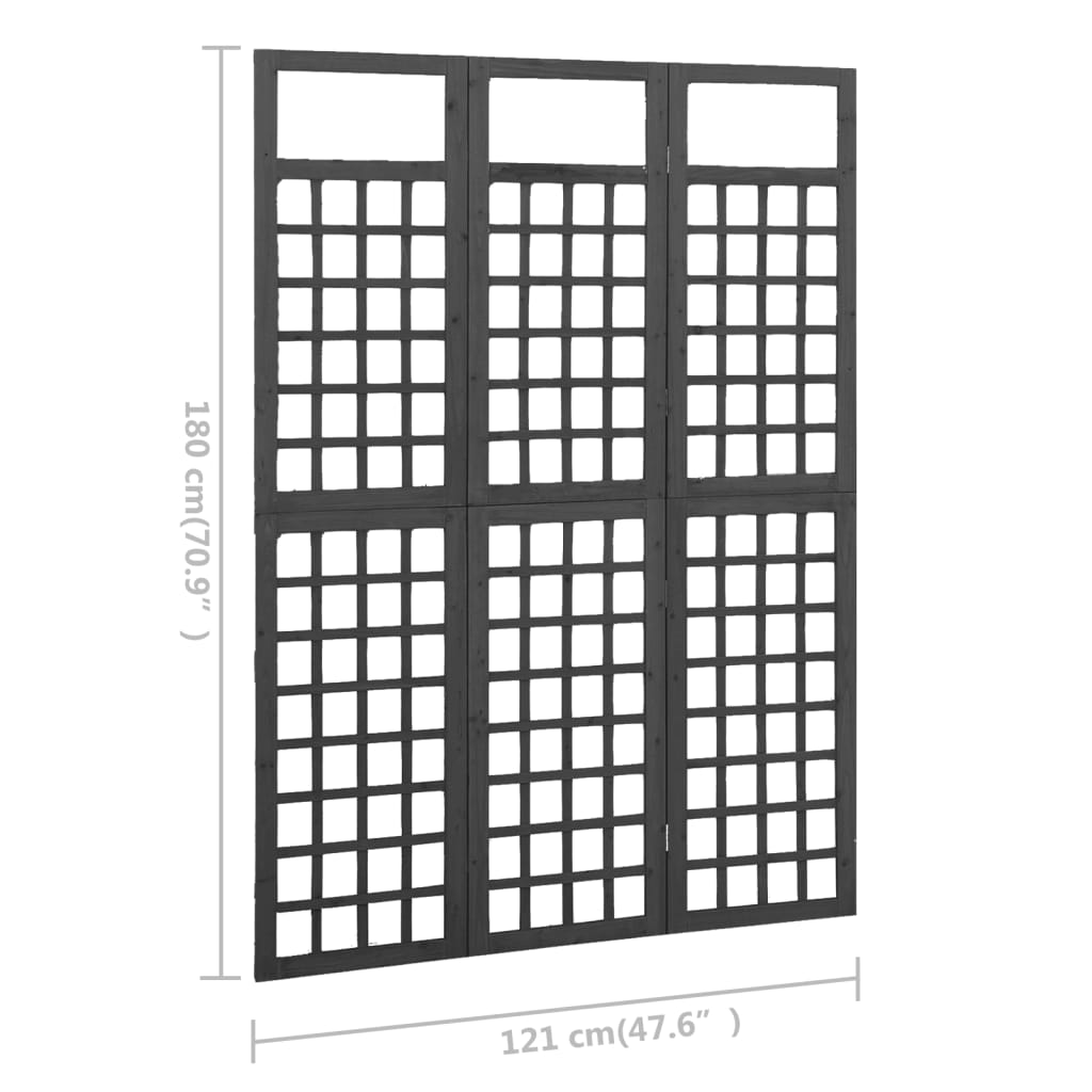 3-tlg. Paravent/Spalier Massivholz Tanne Schwarz 121x180 cm