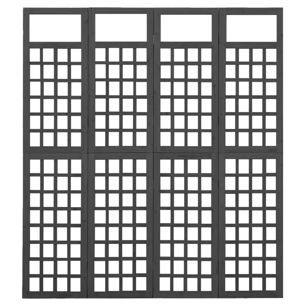4-tlg. Paravent/Spalier Massivholz Tanne Schwarz 161x180 cm