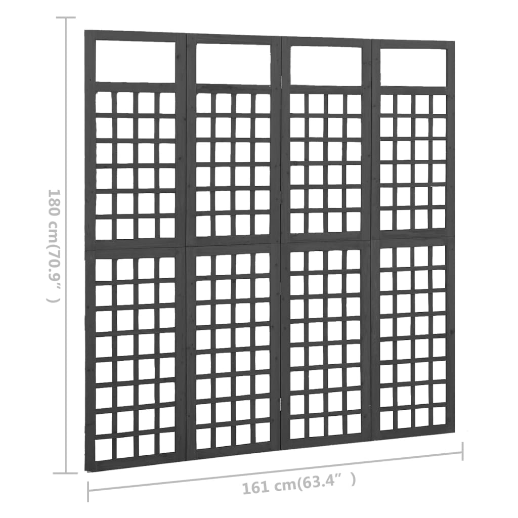 4-tlg. Paravent/Spalier Massivholz Tanne Schwarz 161x180 cm