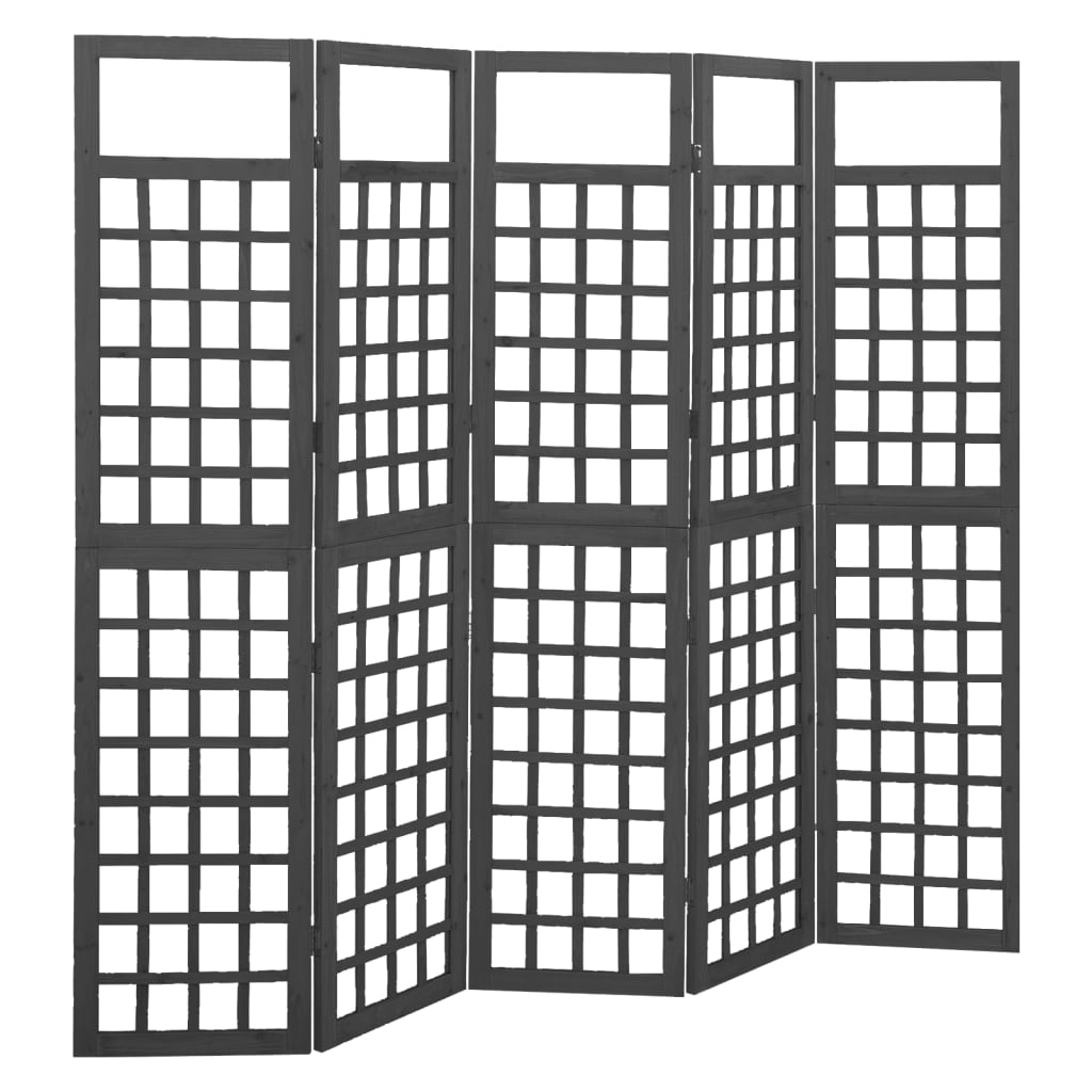 5-tlg. Paravent/Spalier Massivholz Tanne Schwarz 201,5x180 cm