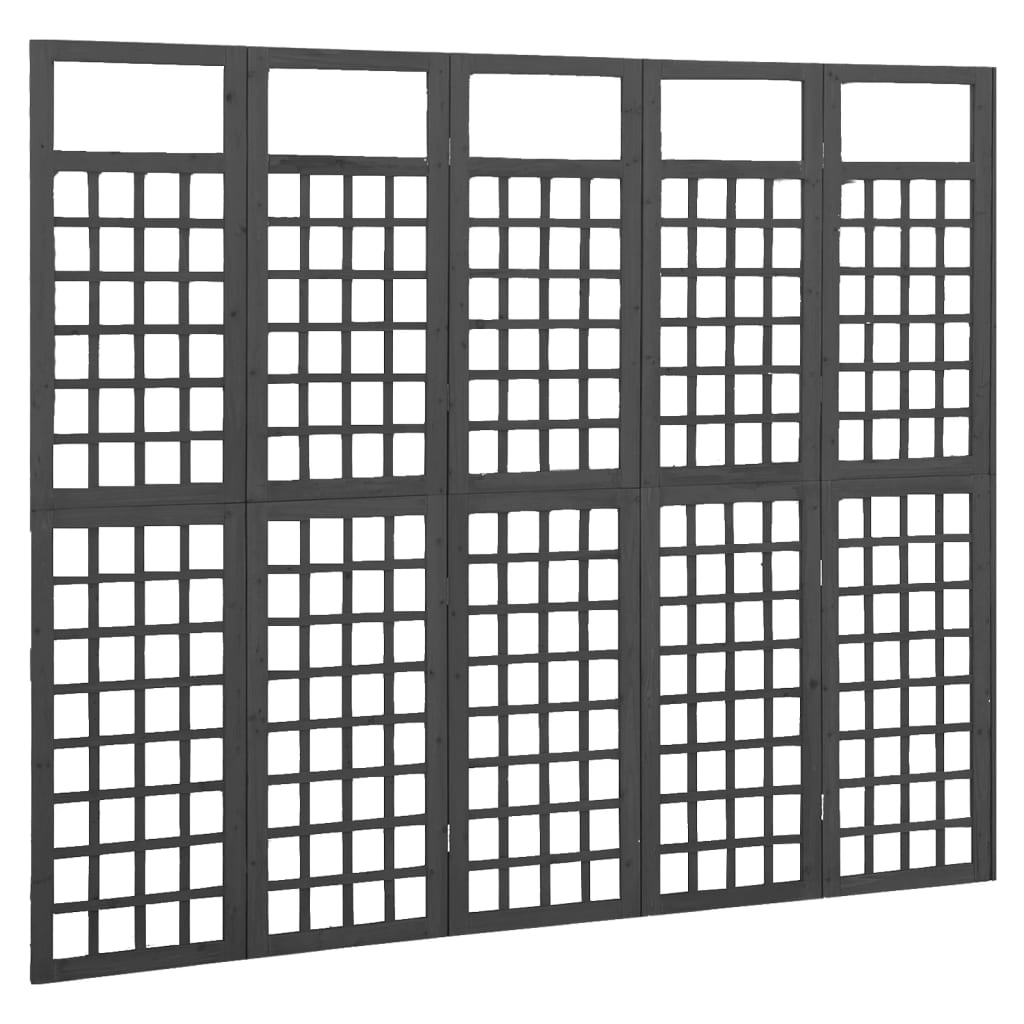 5-tlg. Paravent/Spalier Massivholz Tanne Schwarz 201,5x180 cm