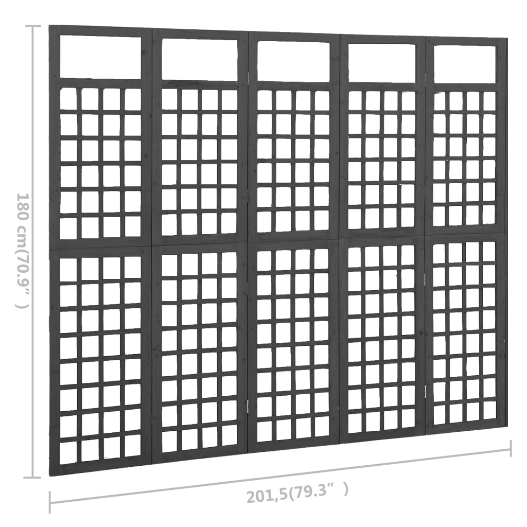 5-tlg. Paravent/Spalier Massivholz Tanne Schwarz 201,5x180 cm