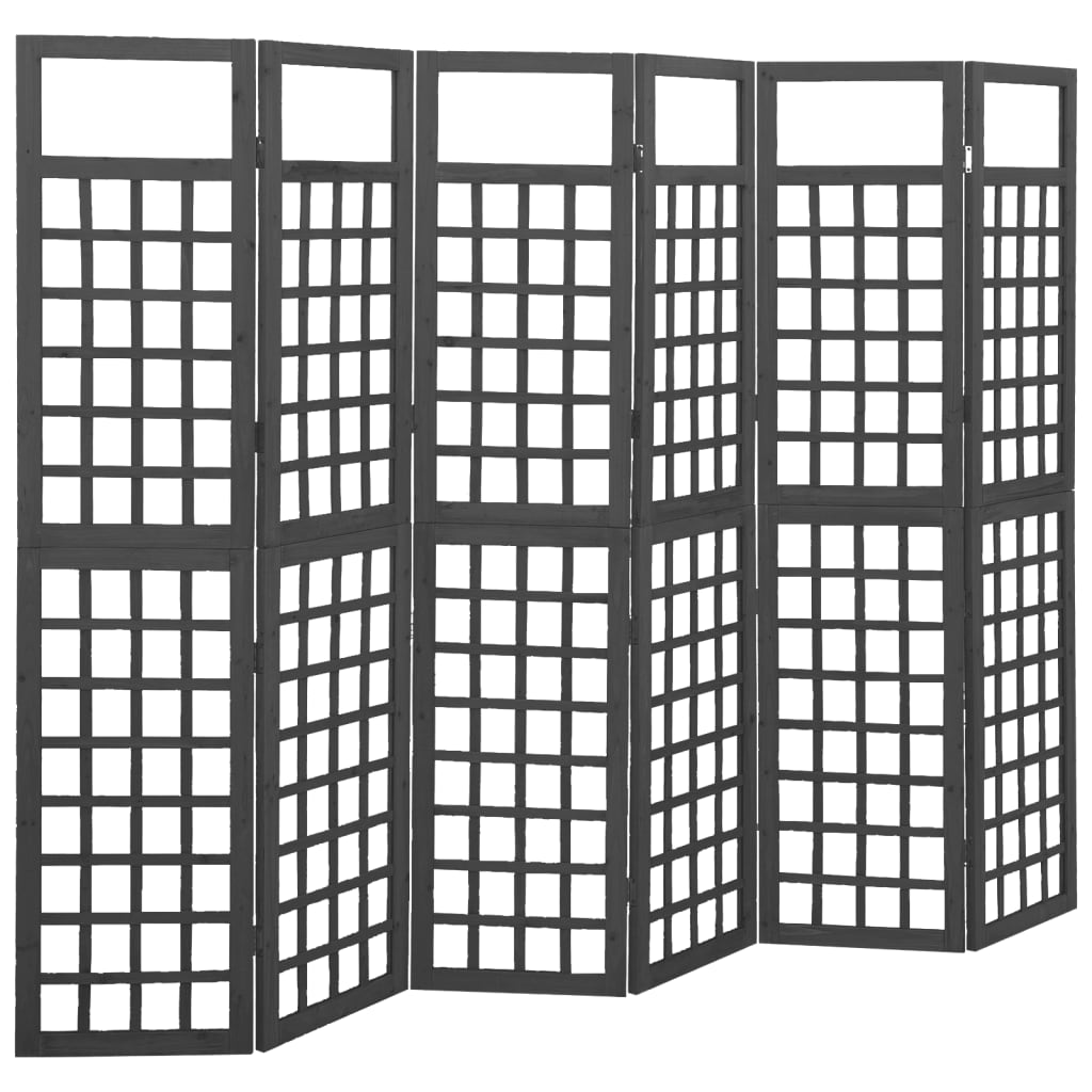 6-tlg. Paravent/Spalier Massivholz Tanne Schwarz 242,5x180 cm