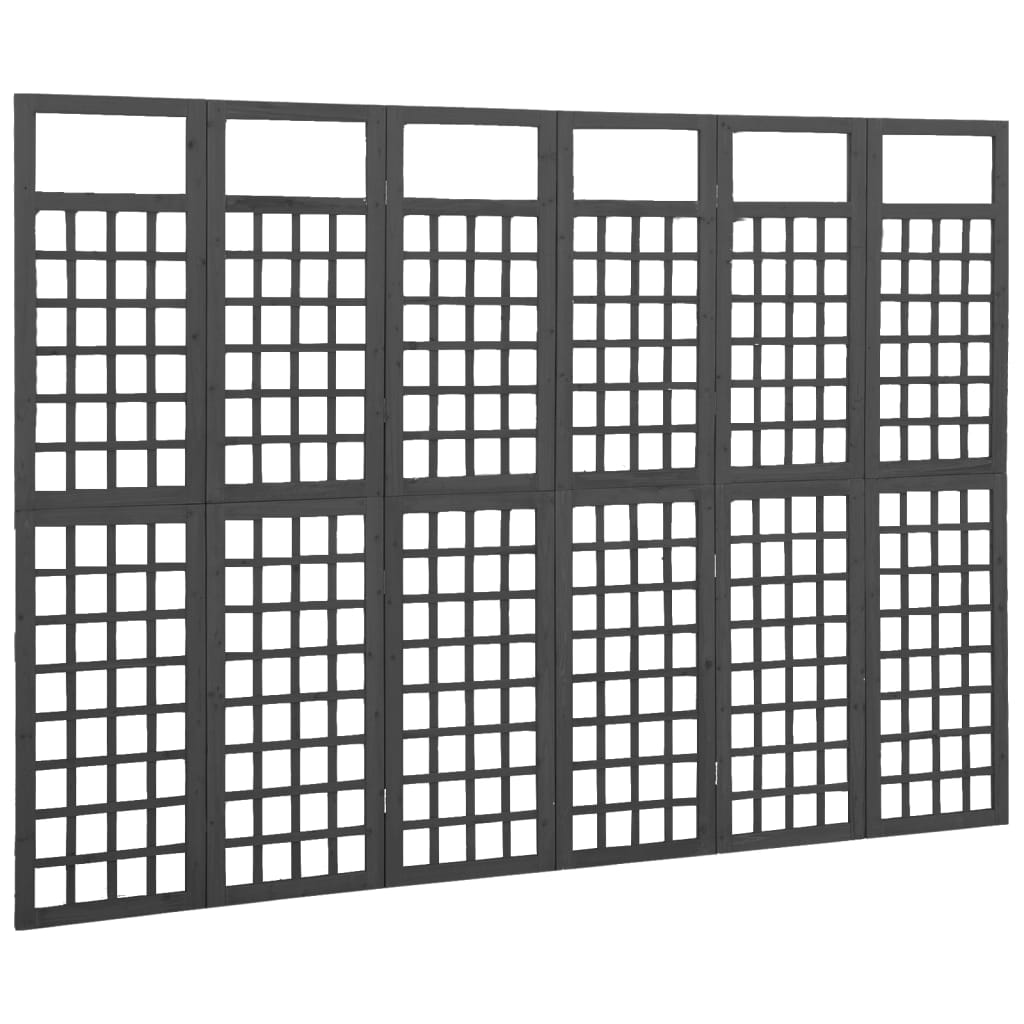 6-tlg. Paravent/Spalier Massivholz Tanne Schwarz 242,5x180 cm