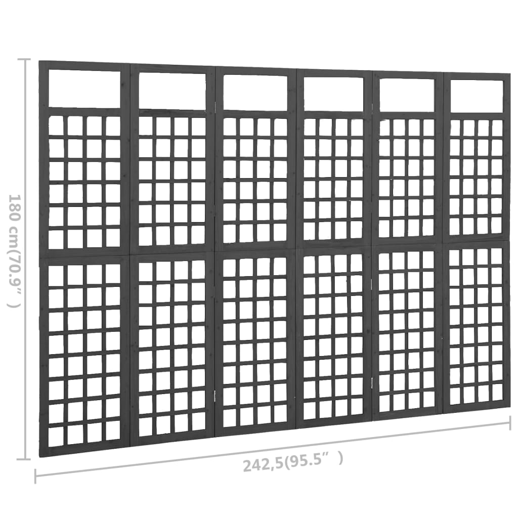 6-tlg. Paravent/Spalier Massivholz Tanne Schwarz 242,5x180 cm