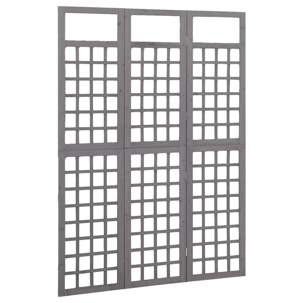 3-tlg. Paravent/Spalier Massivholz Tanne Grau 121x180 cm