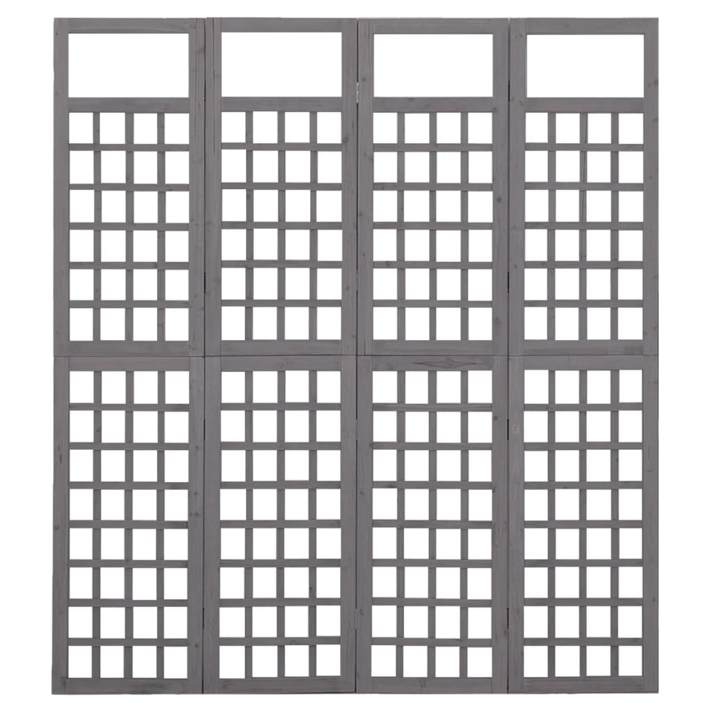 4-tlg. Paravent/Spalier Massivholz Tanne Grau 161x180 cm