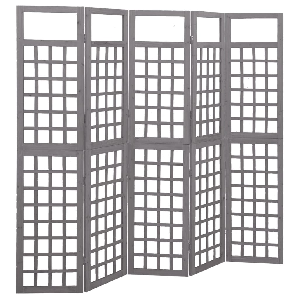 5-tlg. Paravent/Spalier Massivholz Tanne Grau 201,5x180 cm