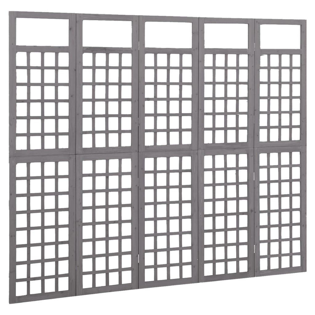 5-tlg. Paravent/Spalier Massivholz Tanne Grau 201,5x180 cm