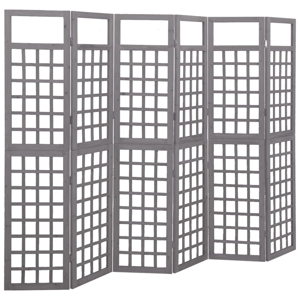 6-tlg. Paravent/Spalier Massivholz Tanne Grau 242,5x180 cm